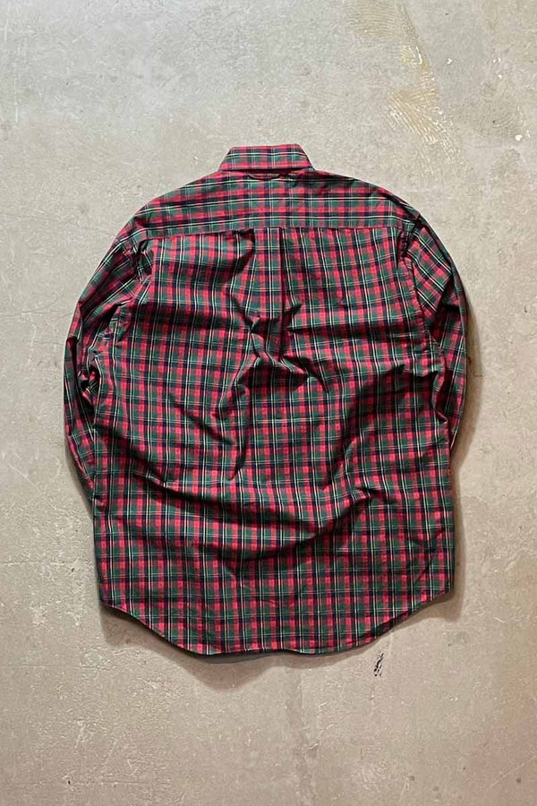 90'S L/S B.D CHECK COTTON SHIRT / GREEN [SIZE: S USED]