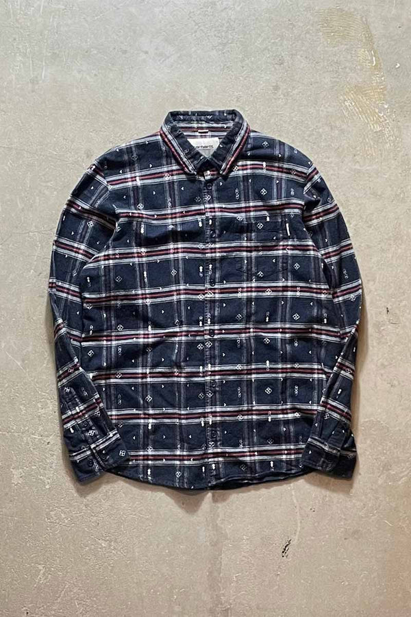 L/S CHECK SHIRT / NAVY [SIZE: M USED]