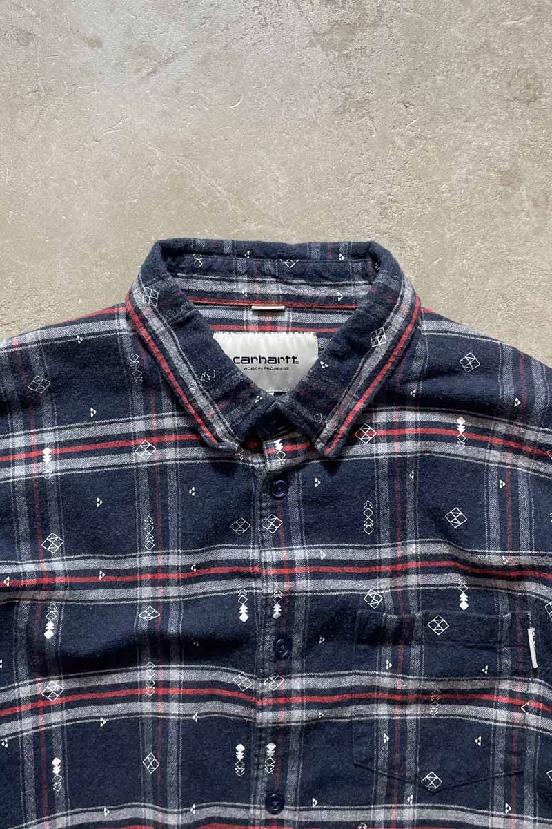 L/S CHECK SHIRT / NAVY [SIZE: M USED]