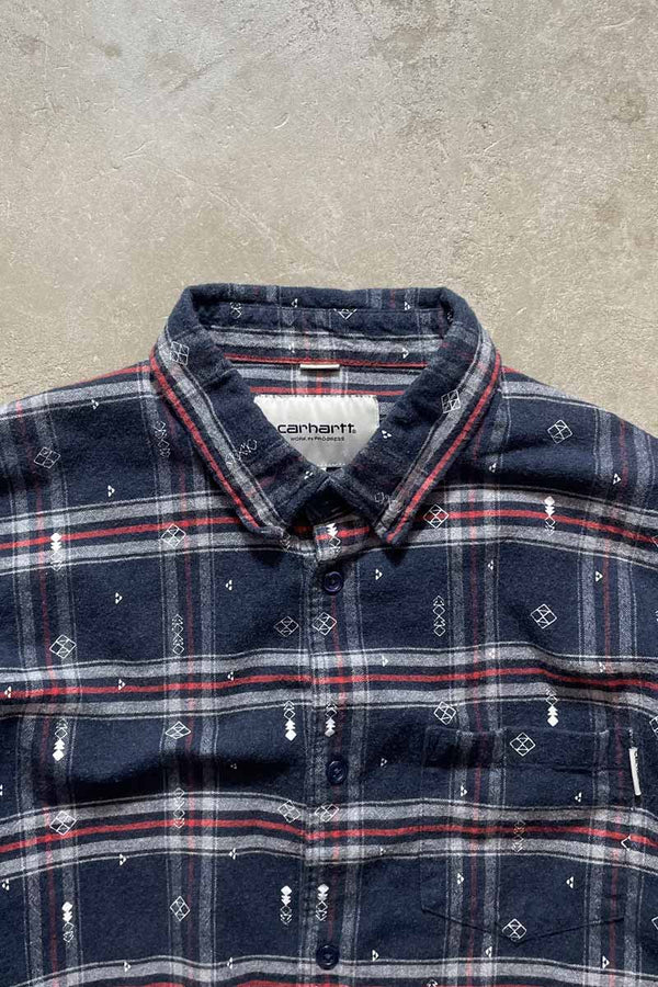 L/S CHECK SHIRT / NAVY [SIZE: M USED]