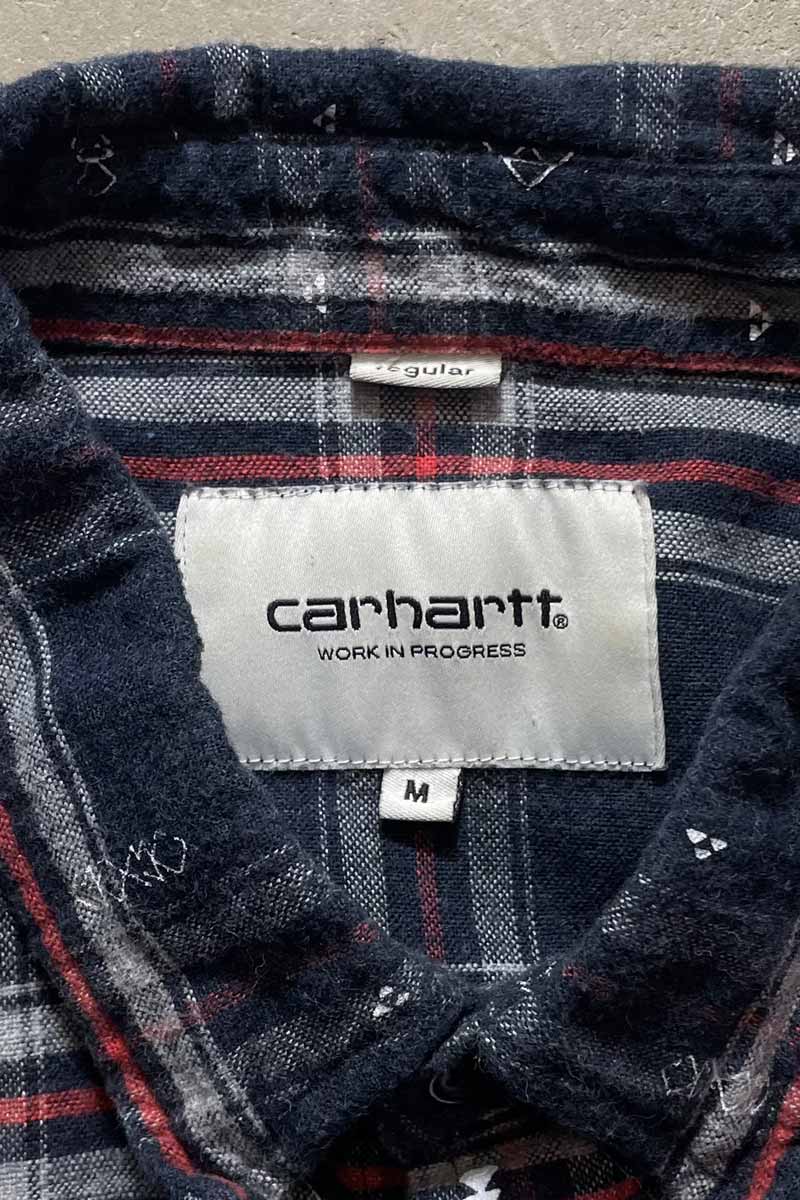 L/S CHECK SHIRT / NAVY [SIZE: M USED]