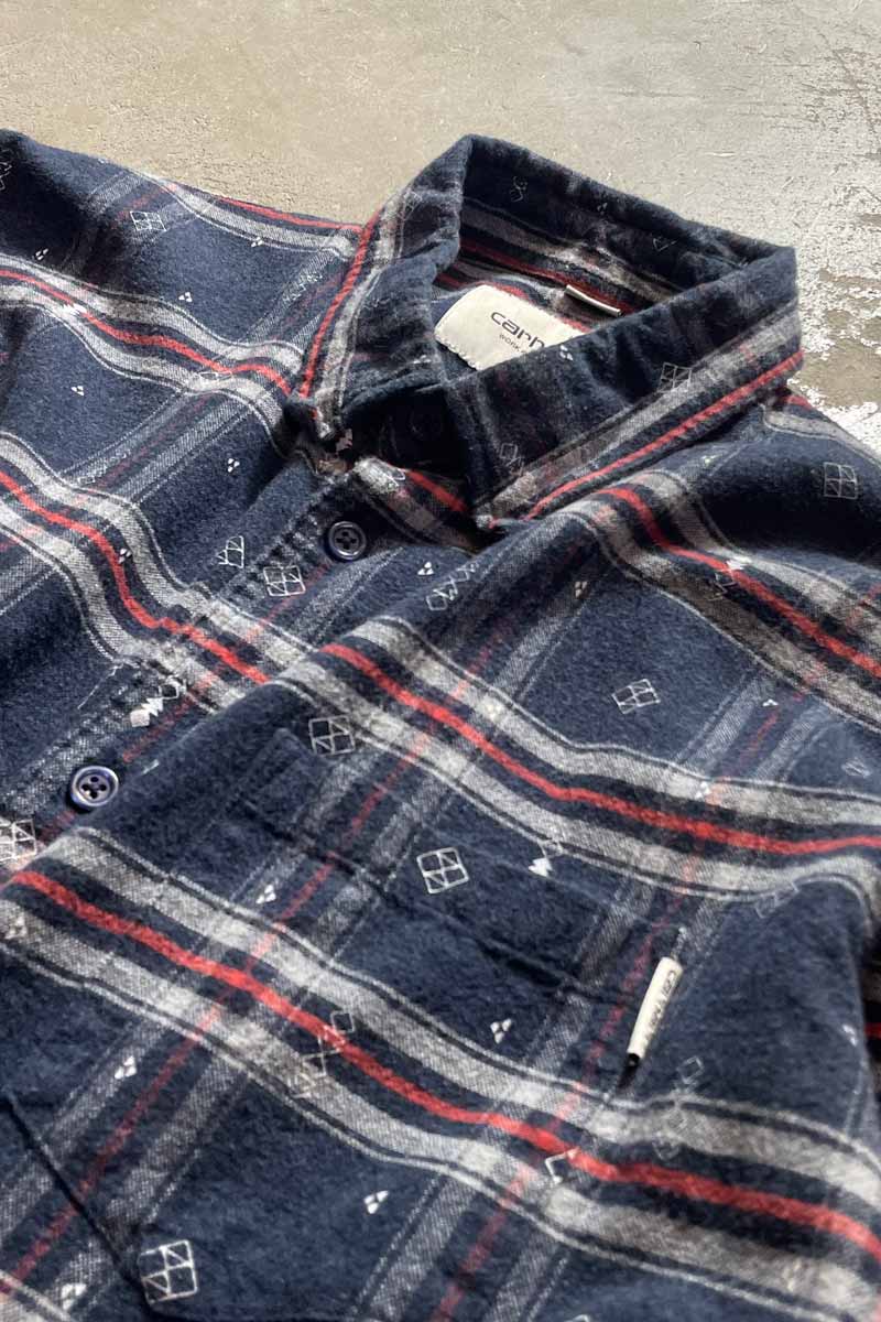 L/S CHECK SHIRT / NAVY [SIZE: M USED]