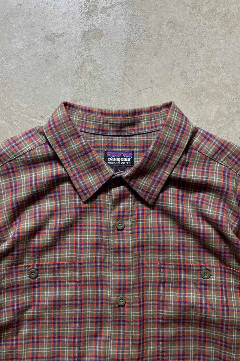 L/S CHECK ORGANIC COTTON SHIRT / KHAKI [SIZE: L USED]