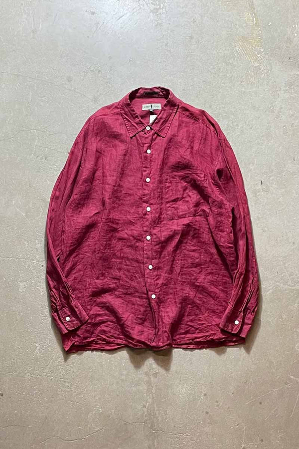 90'S L/S LINEN SHIRT / BURGUNDY [SIZE: M USED]