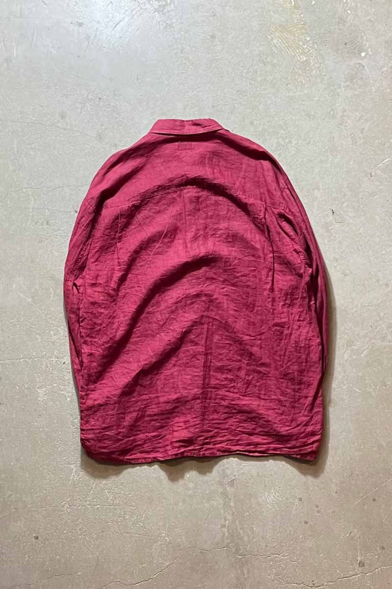 90'S L/S LINEN SHIRT / BURGUNDY [SIZE: M USED]