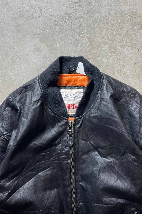 UNITED STATES MARINE CORPS MA-1 LEATHER JACKET / BLACK [SIZE: L USED]