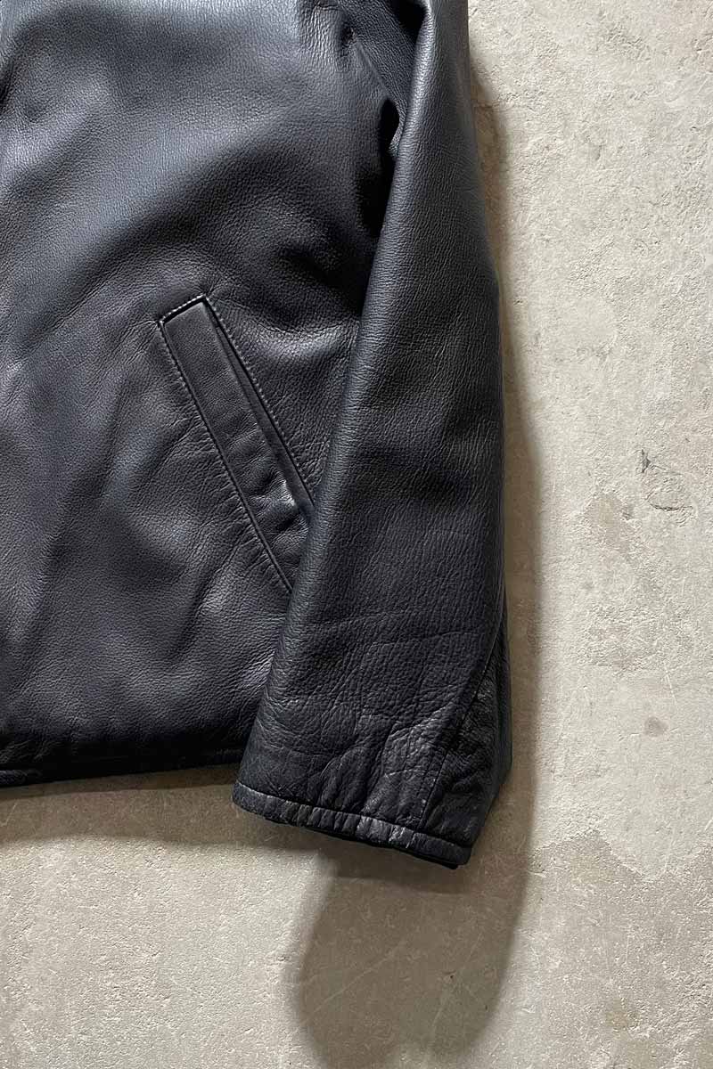 90'S ZIP UP LEATHER JACKET W/QUILTING LINER / BLACK [SIZE: M USED]