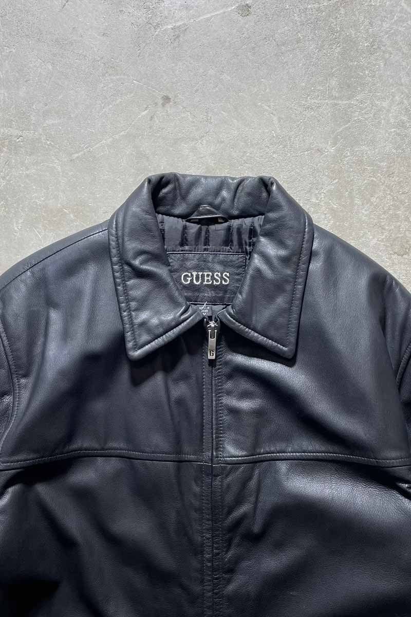 90'S ZIP UP LEATHER JACKET W/QUILTING LINER / BLACK [SIZE: M USED]