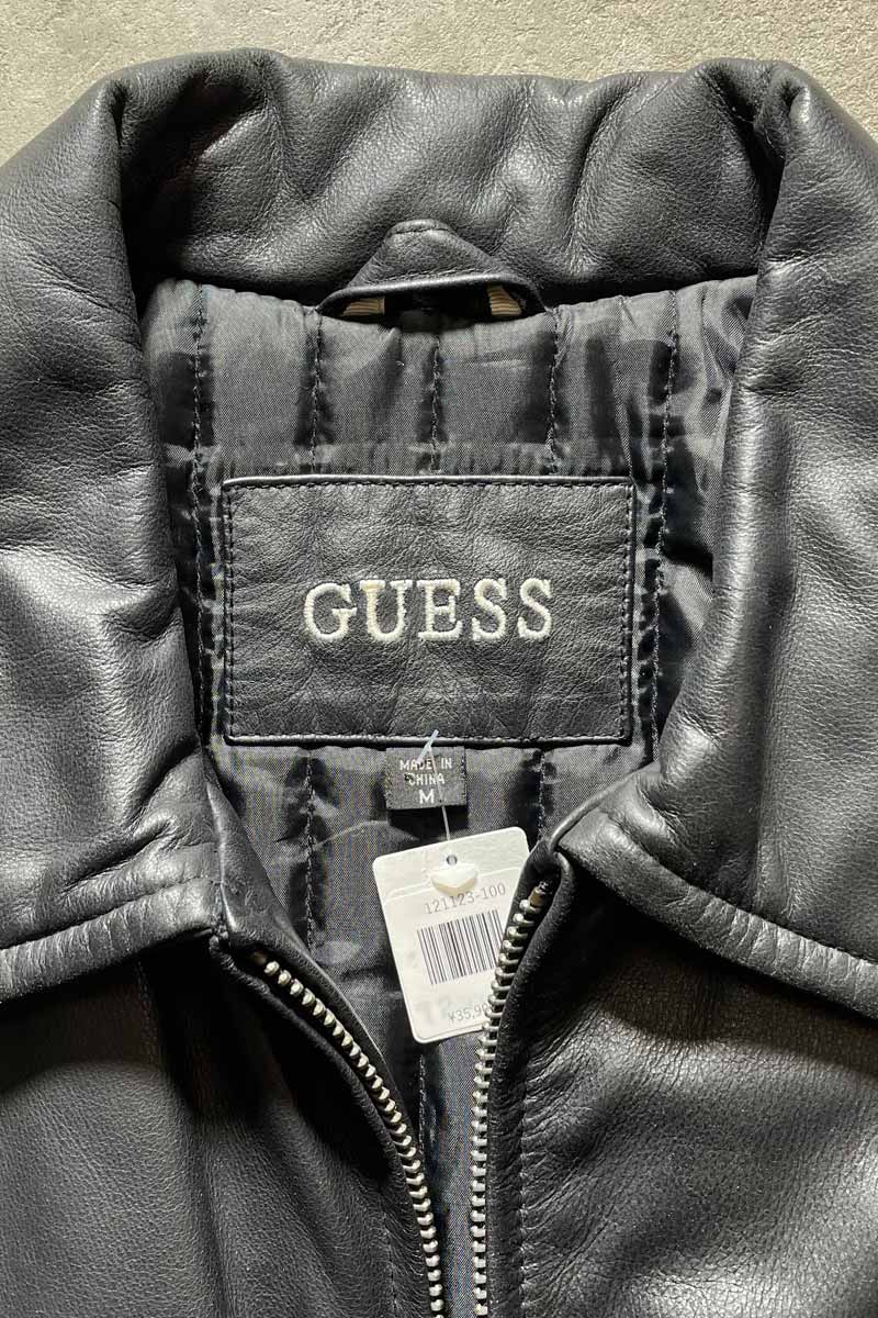 90'S ZIP UP LEATHER JACKET W/QUILTING LINER / BLACK [SIZE: M USED]
