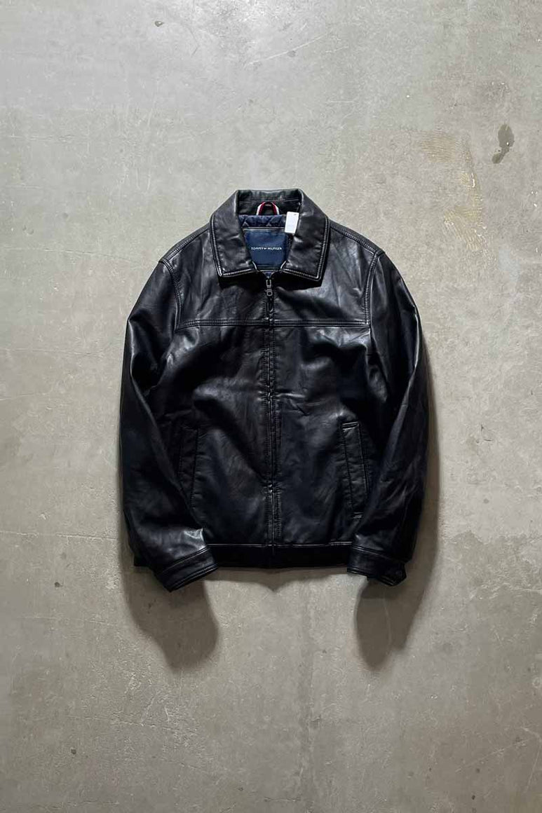 ZIP UP LEATHER JACKET W/QUILTING LINER / BLACK [SIZE: M DEADSTOCK/NOS]