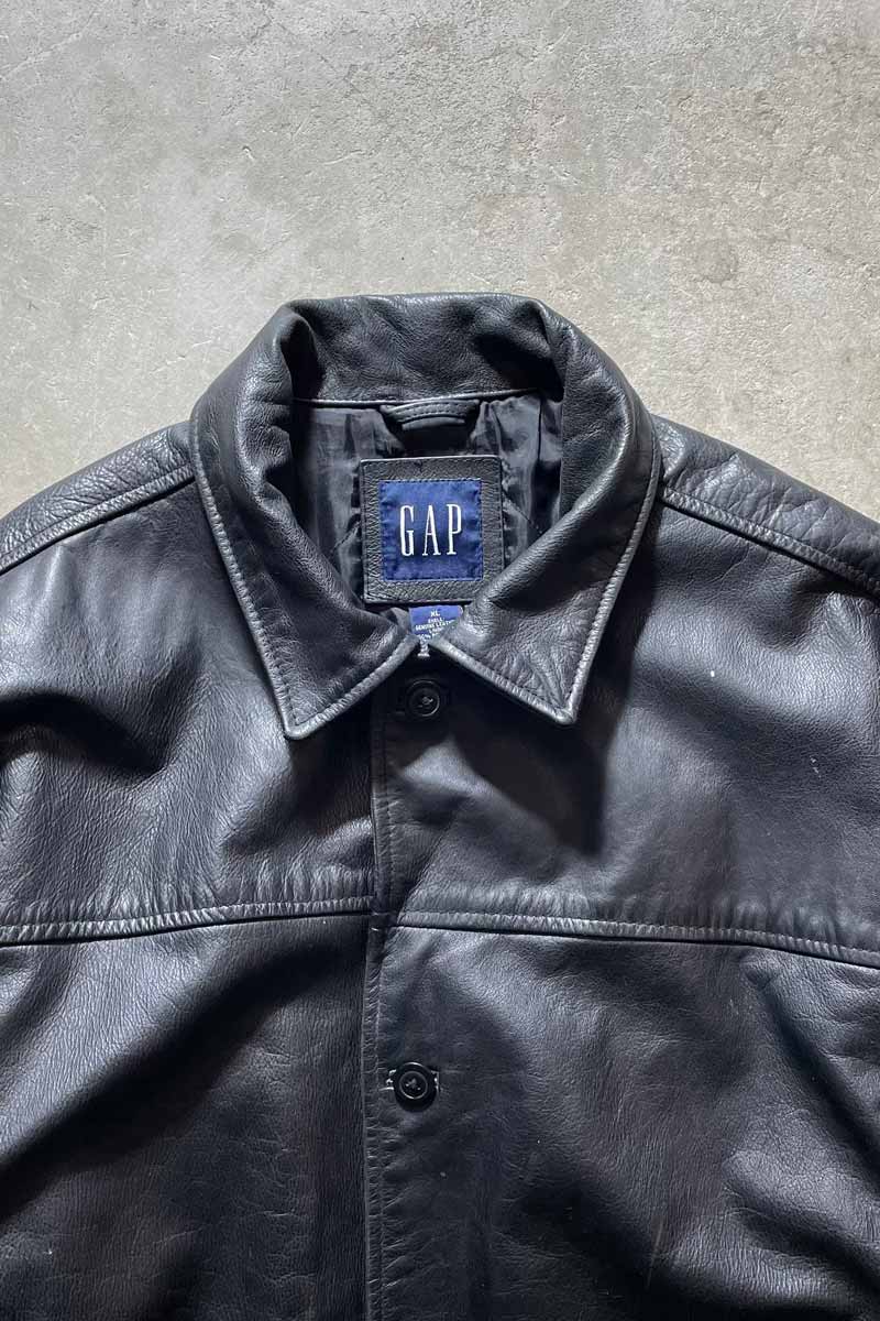 90'S BUTTON LEATHER HALF COAT / BLACK [SIZE: L USED]