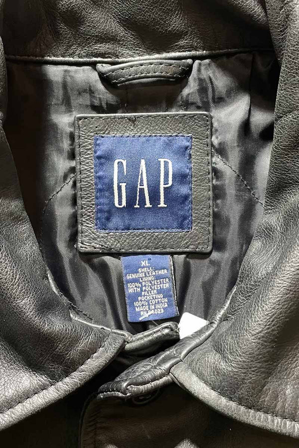 90'S BUTTON LEATHER HALF COAT / BLACK [SIZE: L USED]