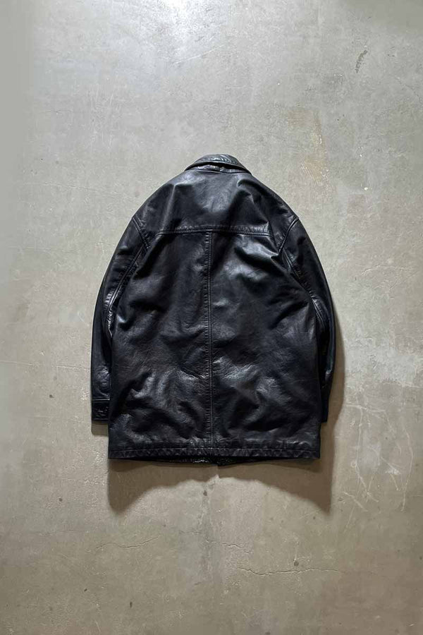90'S BUTTON LEATHER HALF COAT / BLACK [SIZE: L USED]