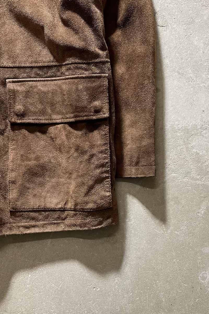 90'S ZIP UP SUEDE LEATHER COAT / BROWN [SIZE: L USED]