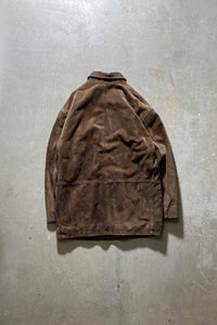 90'S ZIP UP SUEDE LEATHER COAT / BROWN [SIZE: L USED]