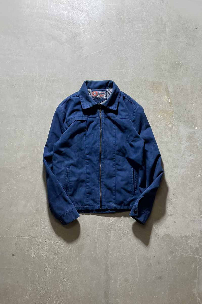 Y2K EARLY 00'S VEGAN SUEDE ZIP UP JACKET / NAVY [SIZE: M USED]