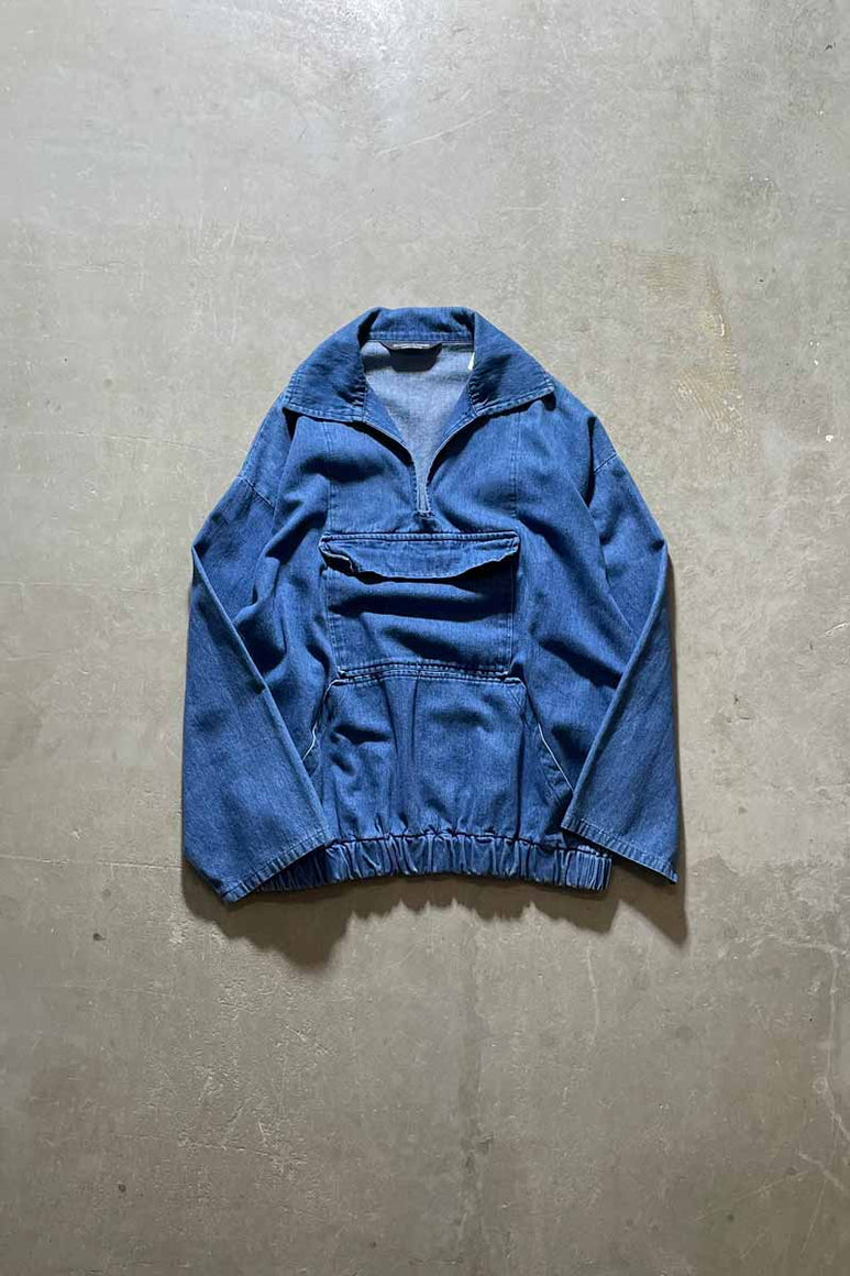 MADE IN USA 80'S SKIPPER PULLOVER DENIM JACKET / BLUE [SIZE: L USED]