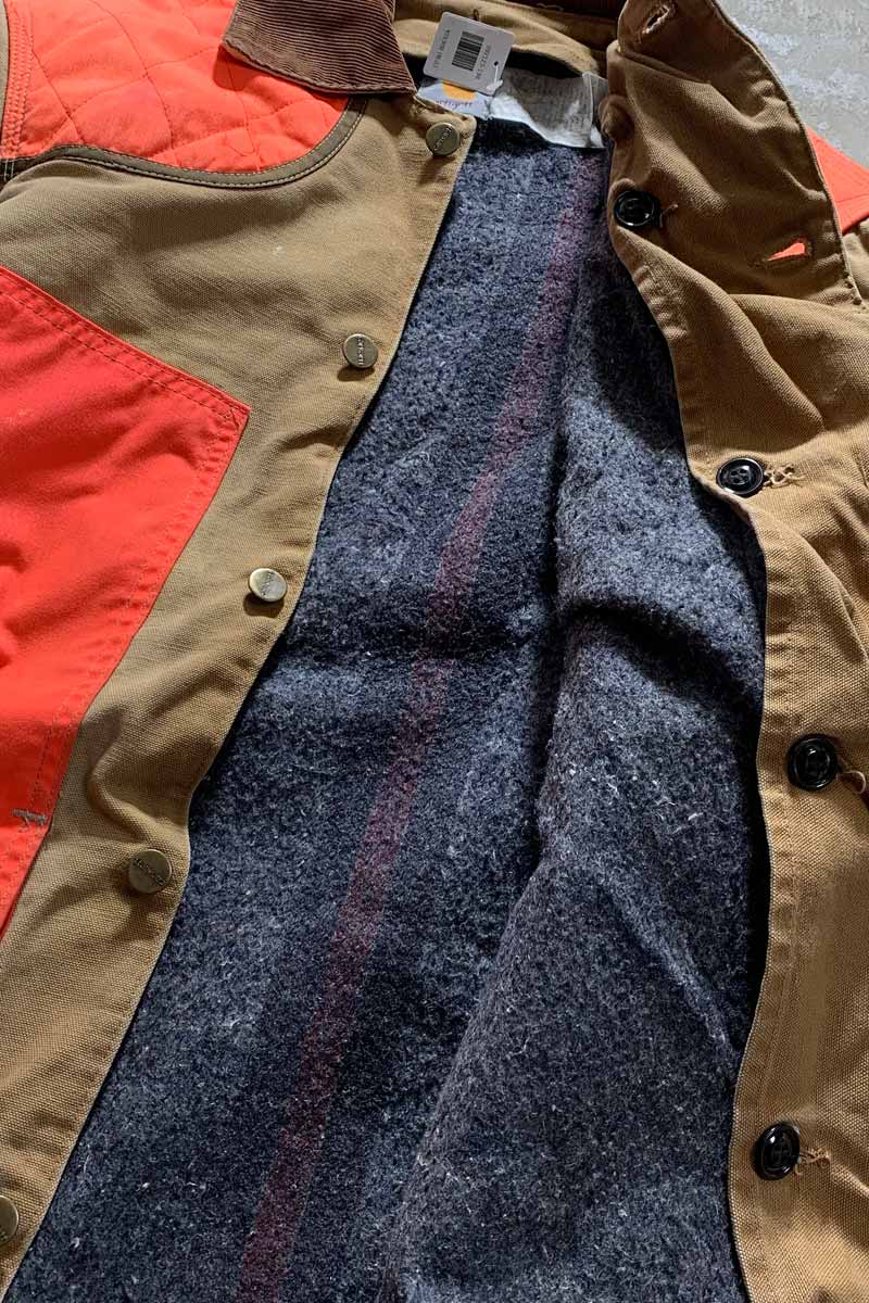 MADE IN USA 80'S CUSTOM DUCK JACKET W/ BLANKET LINER / BEIGE / ORANGE [SIZE: M USED]
