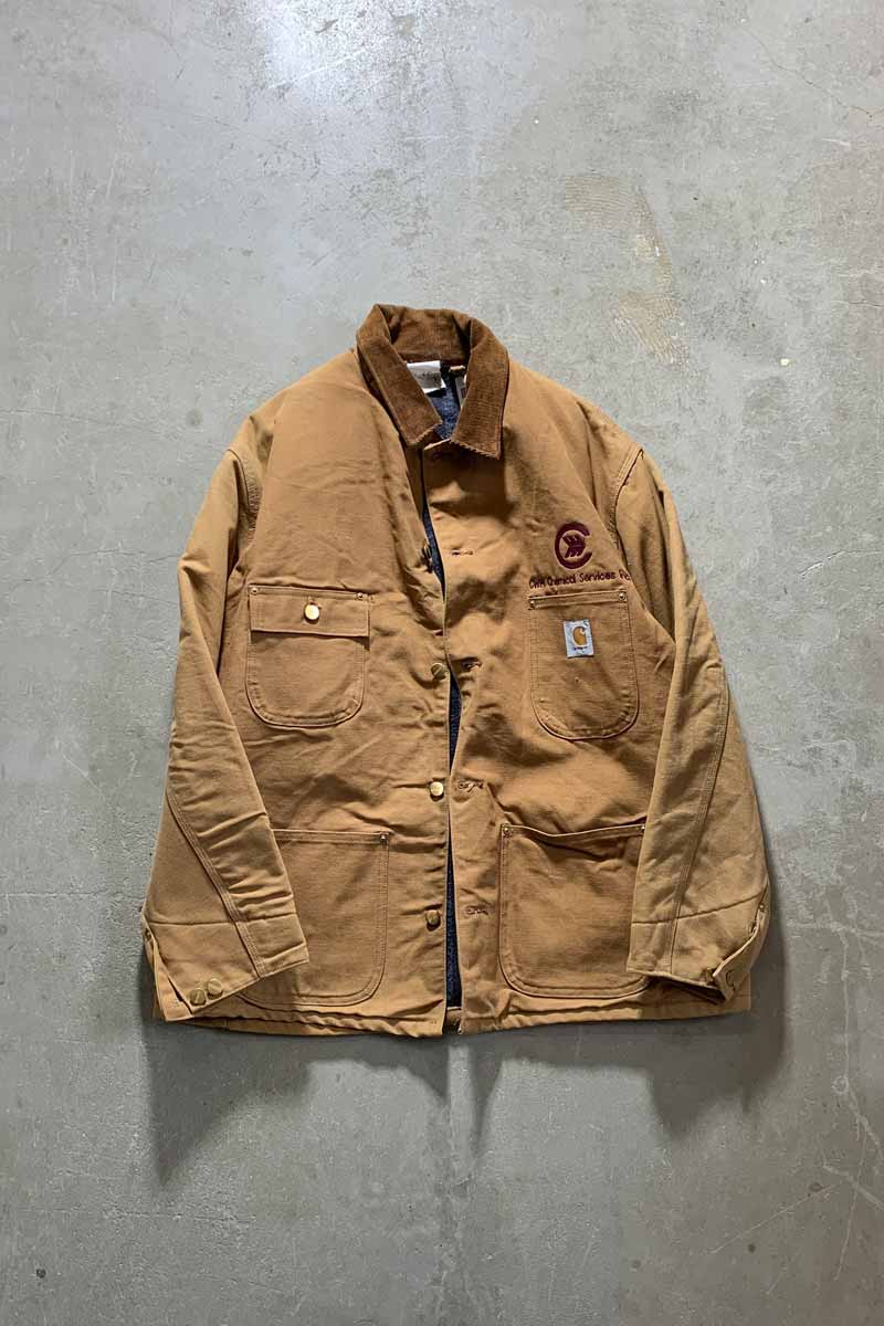MADE IN USA 90'S ADVERTISING DUCK MICHIGAN CHORE COAT W/BLANKET LINER / BEIGE [SIZE: L USED]