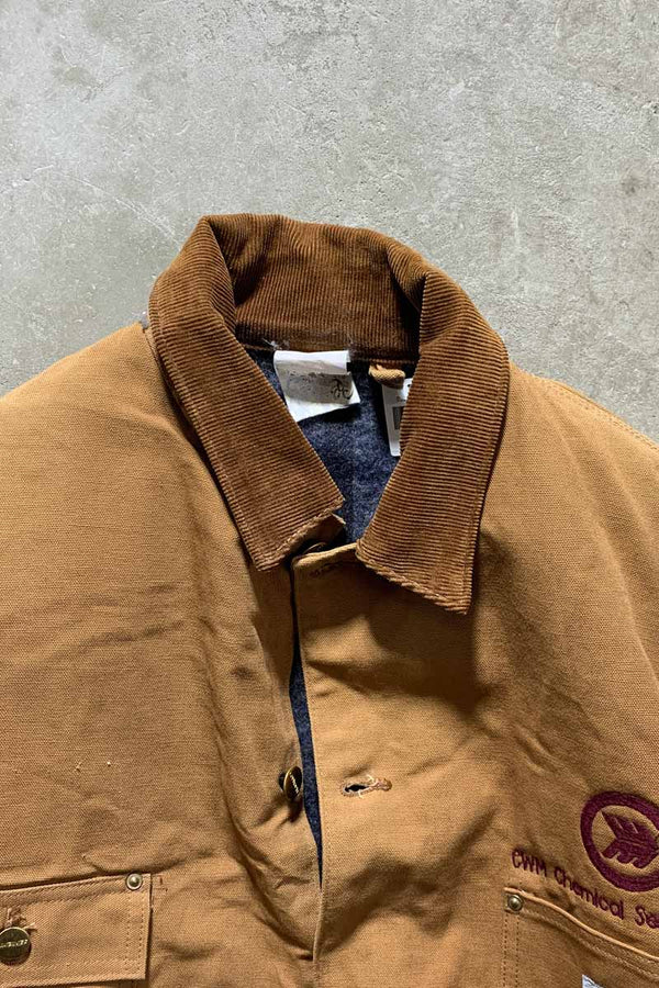 MADE IN USA 90'S ADVERTISING DUCK MICHIGAN CHORE COAT W/BLANKET LINER / BEIGE [SIZE: L USED]