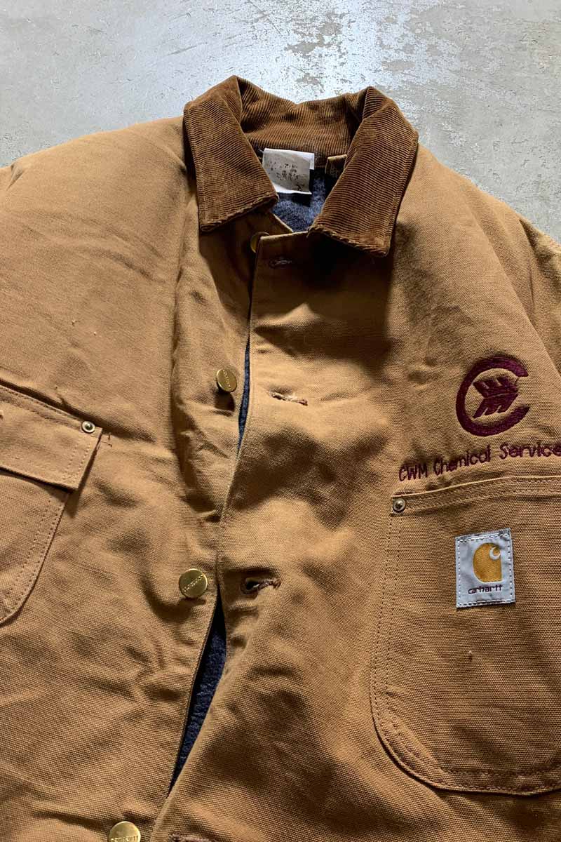 MADE IN USA 90'S ADVERTISING DUCK MICHIGAN CHORE COAT W/BLANKET LINER / BEIGE [SIZE: L USED]