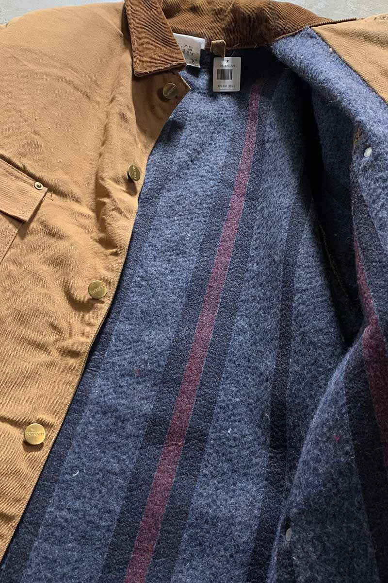 MADE IN USA 90'S ADVERTISING DUCK MICHIGAN CHORE COAT W/BLANKET LINER / BEIGE [SIZE: L USED]