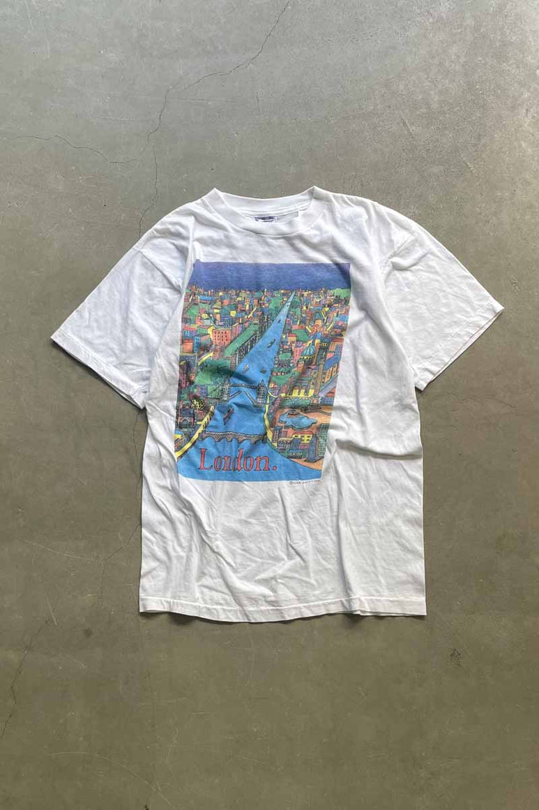90'S S/S LONDON PRINT ART T-SHIRT / WHITE [SIZE: L USED]
