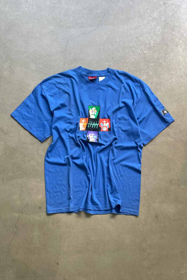 MADE IN USA 90'S S/S BEATLES PRINT BAND T-SHIRT / BLUE [SIZE: XL USED]