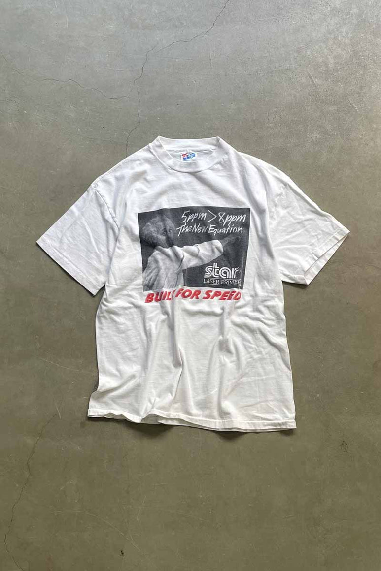 MADE IN USA 90'S S/S BUILT FOR SPEED PRINT T-SHIRT / WHITE [SIZE: L USED]