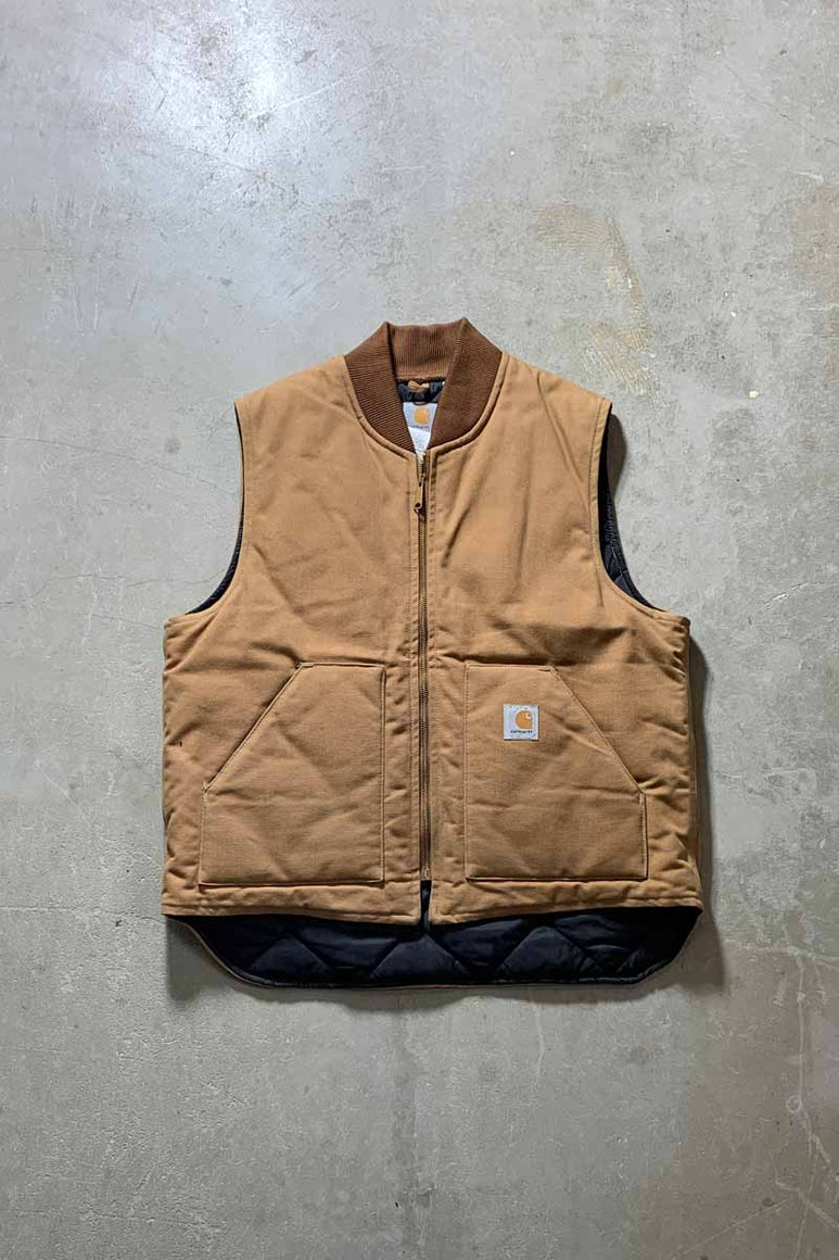 MADE IN USA 90'S DUCK VEST W/QUILTING LINER / BEIGE [SIZE: XL USED]
