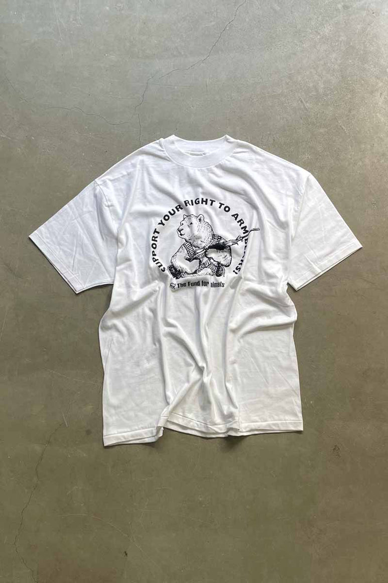 MADE IN USA 90'S S/S BEAR PRINT ANIMAL T-SHIRT / WHITE [SIZE: XL DEADSTOCK/NOS]