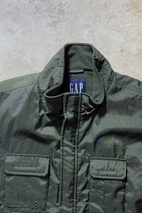 90'S NYLON CARGO VEST W/FLEECE LINER / OLIVE [SIZE: L DEADSTOCK/NOS]