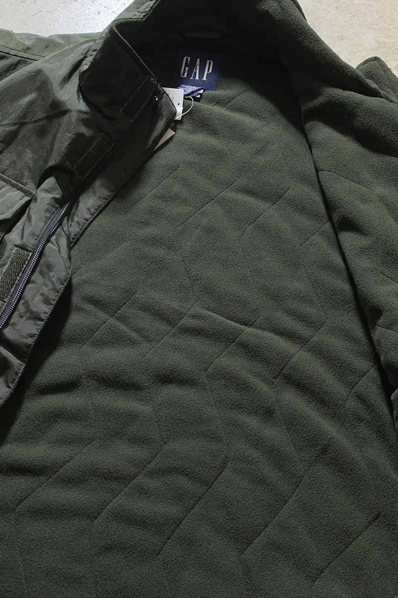 90'S NYLON CARGO VEST W/FLEECE LINER / OLIVE [SIZE: L DEADSTOCK/NOS]