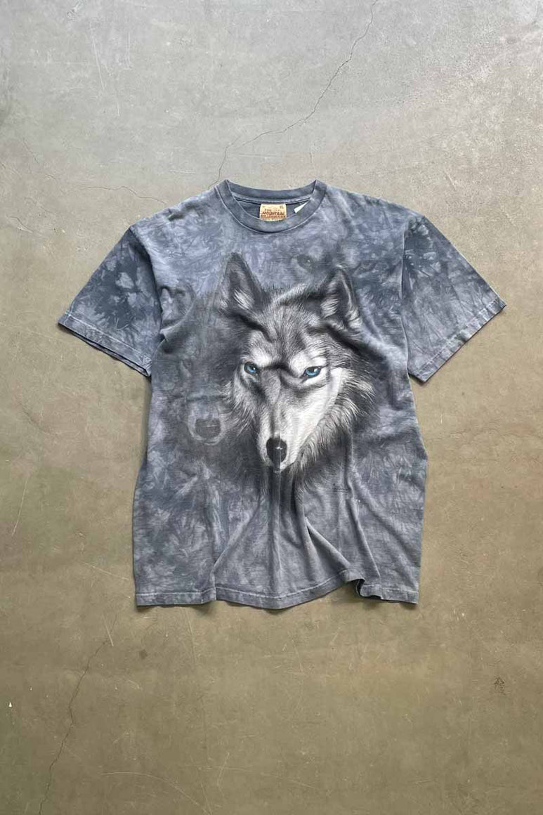 MADE IN MEXICO 02'S WOLF PRINT TIE DYE ANIMAL T-SHIRT / BLUE [SIZE: XL USED]
