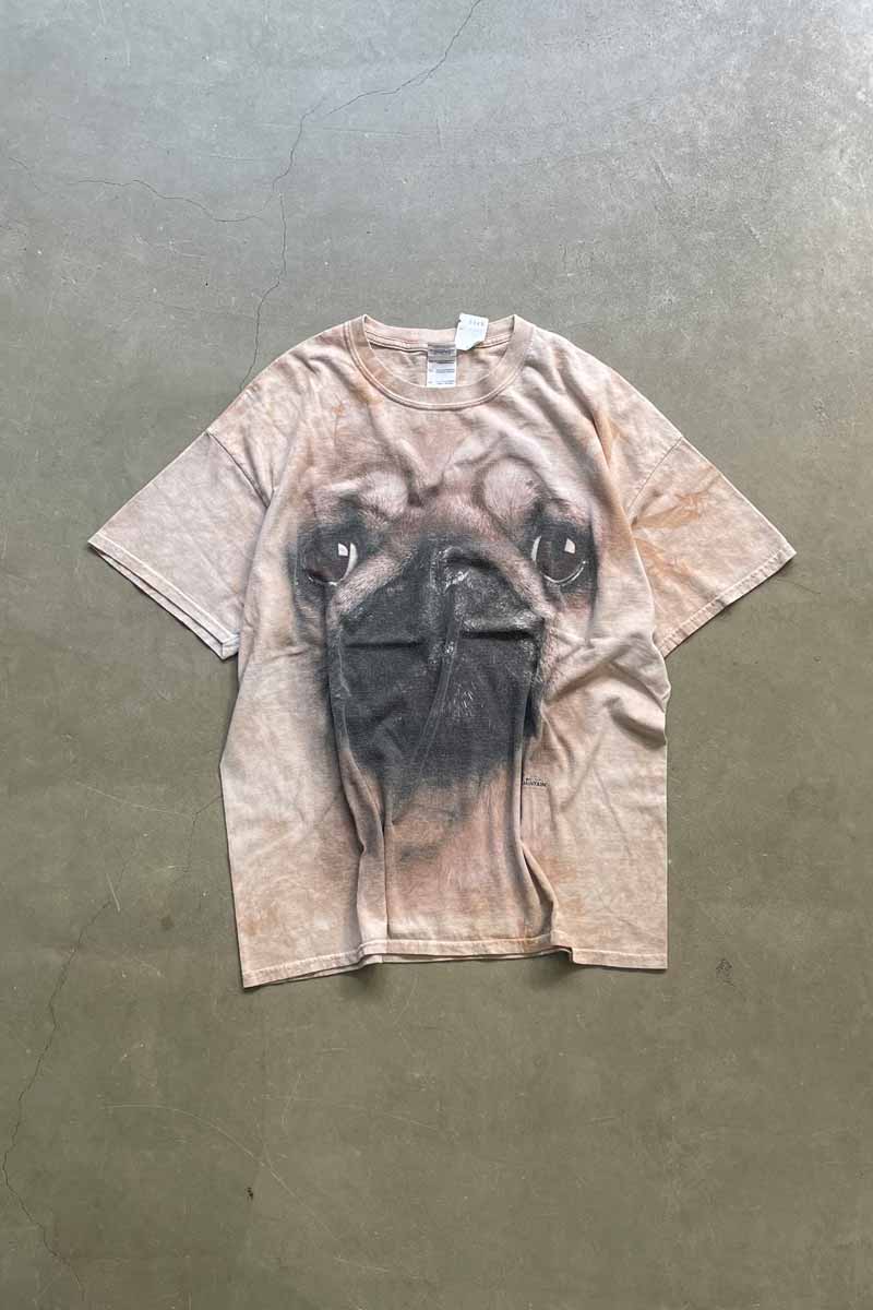 11'S S/S DOG PRINT TIE DYE ANIMAL T-SHIRT / BROWN [SIZE: XL USED]