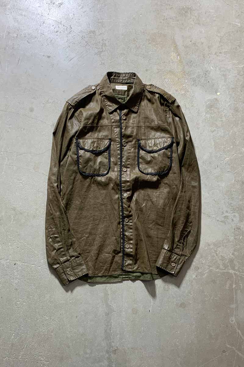 MADE IN ROMANIA 16AW L/S COTTON MILITARY DESIGN SHIRT / KHAKI [SIZE: M USED]