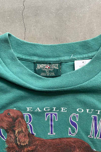 MADE IN USA 90'S S/S IRISH SETTER DOG PRINT ANIMAL T-SHIRT / GREEN [SIZE: L USED]