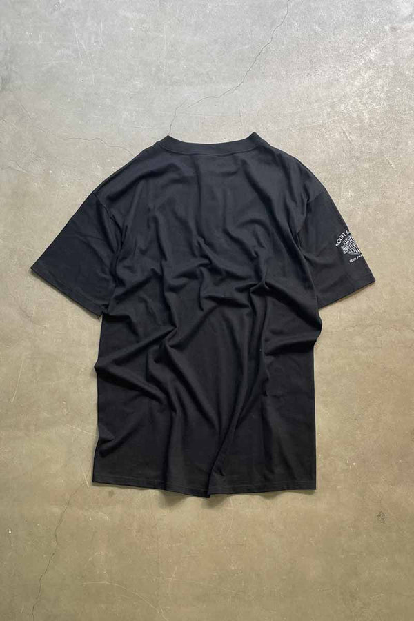 MADE IN USA 99'S S/S SCOTT SMITH'S HENLEY NECK LOGO PRINT MOTORCYCLE T-SHIRT / BLACK [SIZE: XL DEADSTOCK/NOS]