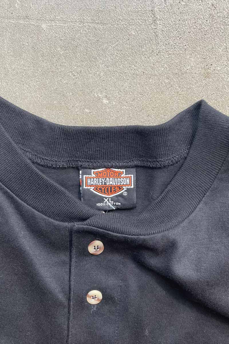 MADE IN USA 99'S S/S SCOTT SMITH'S HENLEY NECK LOGO PRINT MOTORCYCLE T-SHIRT / BLACK [SIZE: XL DEADSTOCK/NOS]