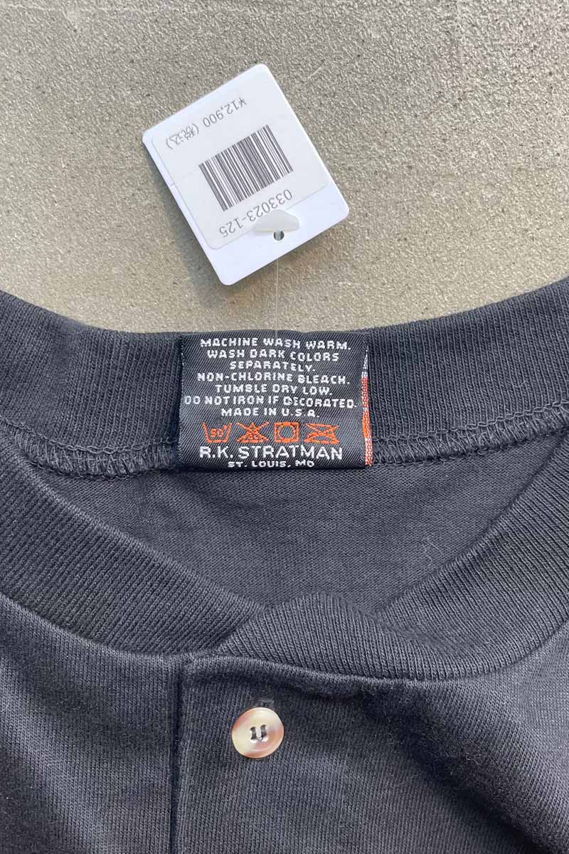 MADE IN USA 99'S S/S SCOTT SMITH'S HENLEY NECK LOGO PRINT MOTORCYCLE T-SHIRT / BLACK [SIZE: XL DEADSTOCK/NOS]