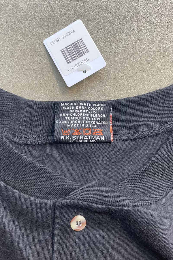 MADE IN USA 99'S S/S SCOTT SMITH'S HENLEY NECK LOGO PRINT MOTORCYCLE T-SHIRT / BLACK [SIZE: XL DEADSTOCK/NOS]