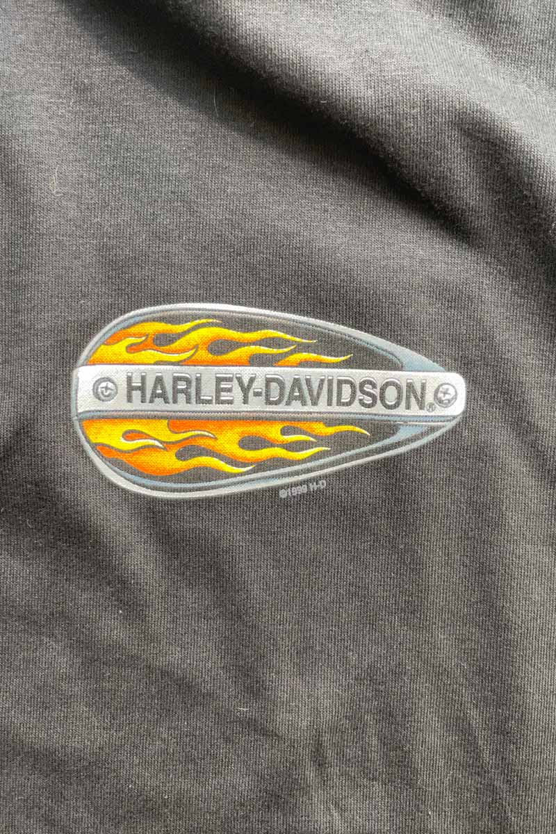 MADE IN USA 99'S S/S SCOTT SMITH'S HENLEY NECK LOGO PRINT MOTORCYCLE T-SHIRT / BLACK [SIZE: XL DEADSTOCK/NOS]