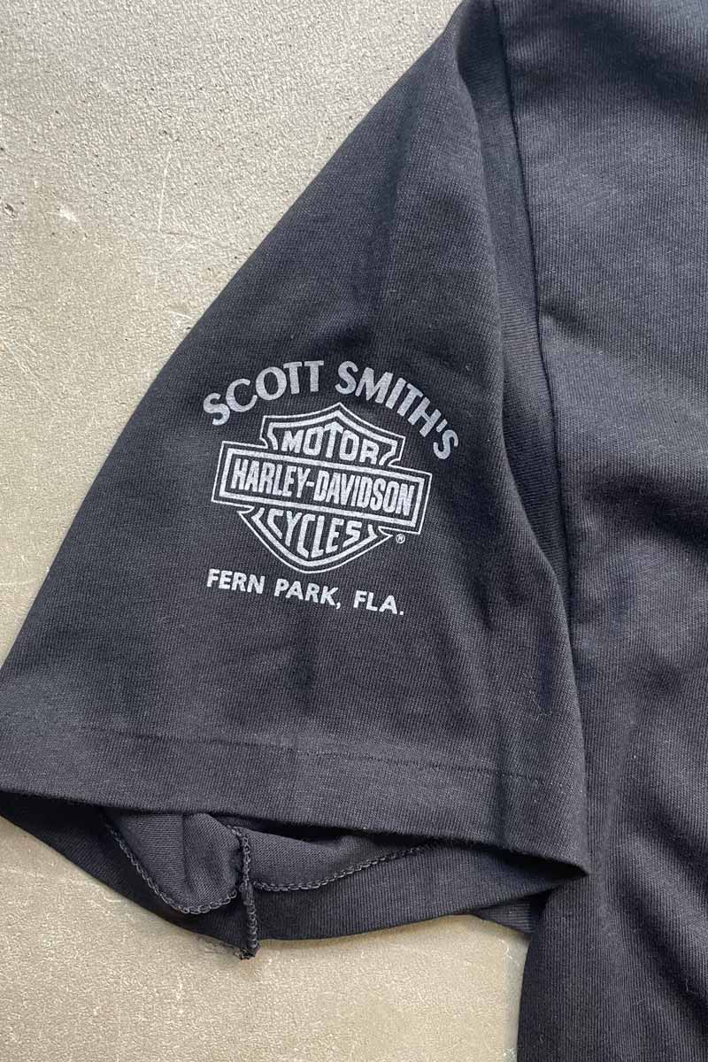 MADE IN USA 99'S S/S SCOTT SMITH'S HENLEY NECK LOGO PRINT MOTORCYCLE T-SHIRT / BLACK [SIZE: XL DEADSTOCK/NOS]