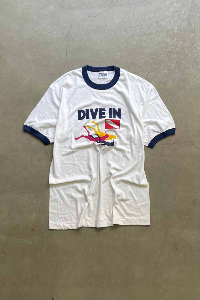 HANES | MADE IN USA 80'S S/S DIVE IN PRINT RINGER T-SHIRT – STOCK