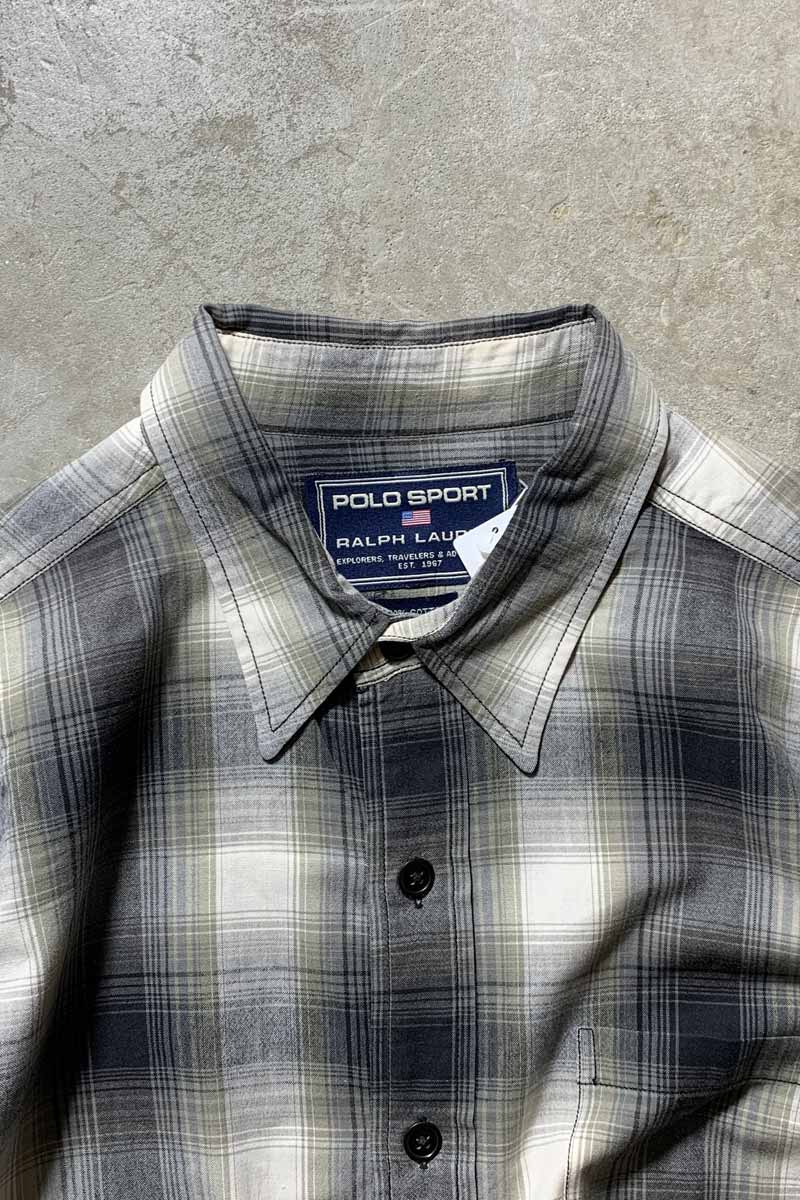90'S L/S OMBRE CHECK SHIRT / GREEN / WHITE [SIZE: L USED]