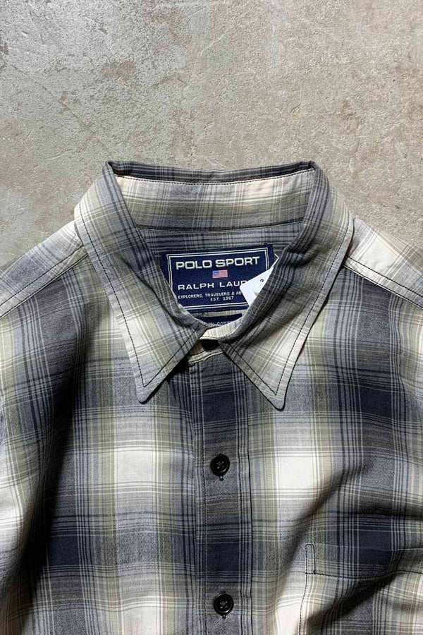 90'S L/S OMBRE CHECK SHIRT / GREEN / WHITE [SIZE: L USED]