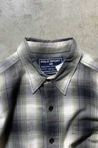 90'S L/S OMBRE CHECK SHIRT / GREEN / WHITE [SIZE: L USED]