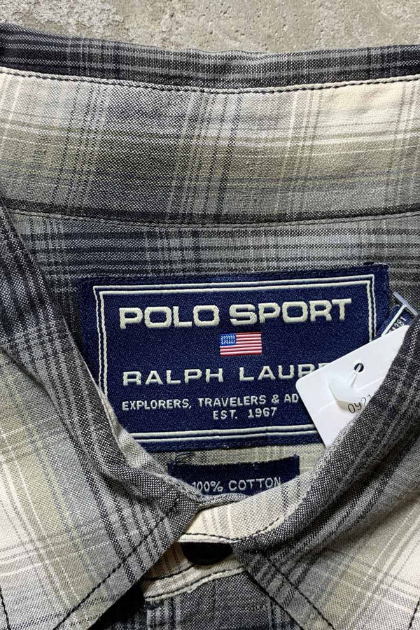 90'S L/S OMBRE CHECK SHIRT / GREEN / WHITE [SIZE: L USED]