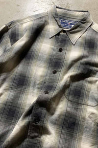 90'S L/S OMBRE CHECK SHIRT / GREEN / WHITE [SIZE: L USED]