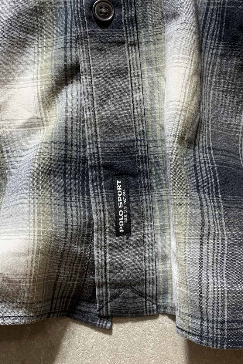90'S L/S OMBRE CHECK SHIRT / GREEN / WHITE [SIZE: L USED]